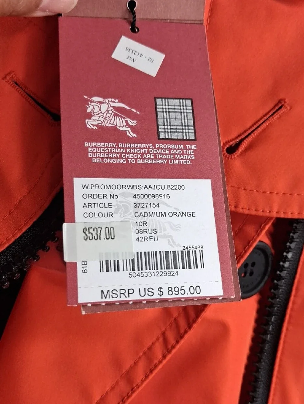 Burberry Sport Orange Double-Breasted Trench Jacket - Picture 10 of 16